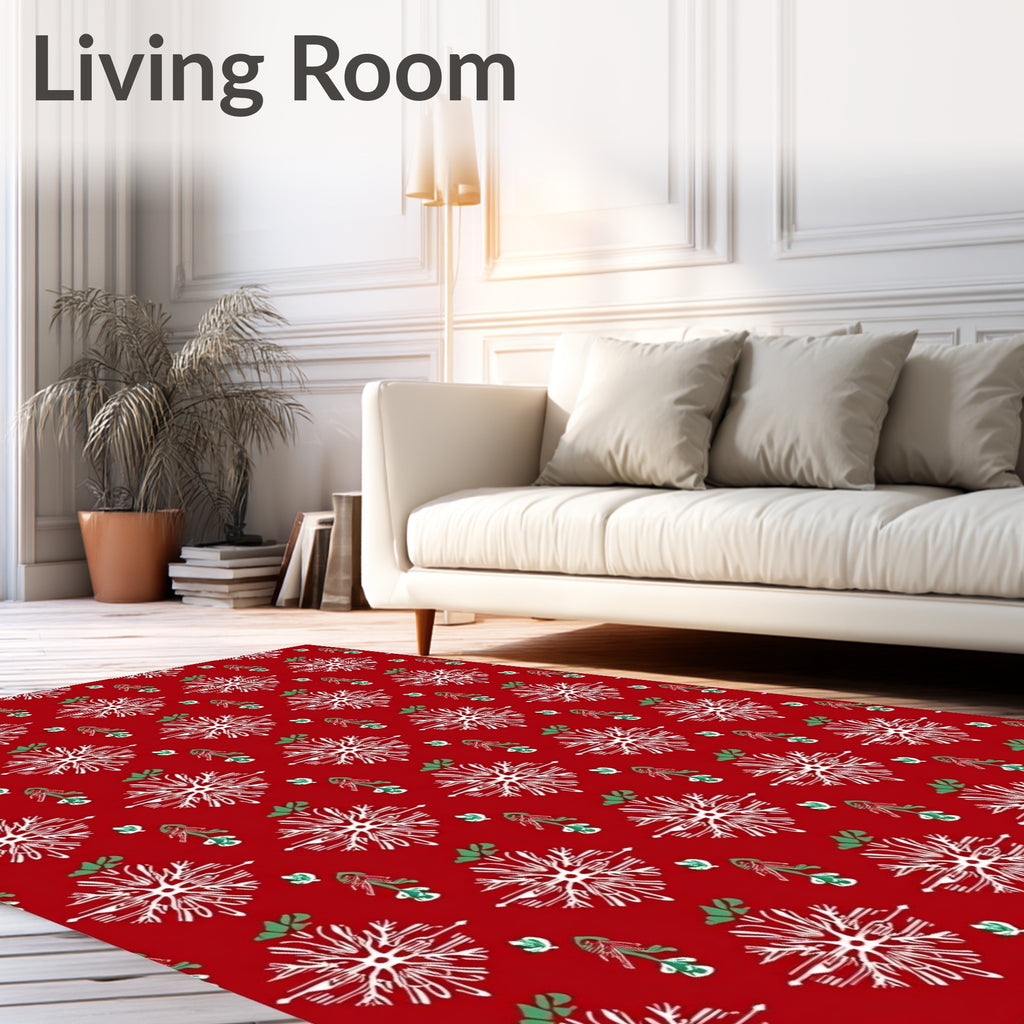 Red Snowflake Festive Leaf Medallion Rug