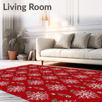 Red Snowflake Festive Leaf Medallion Rug
