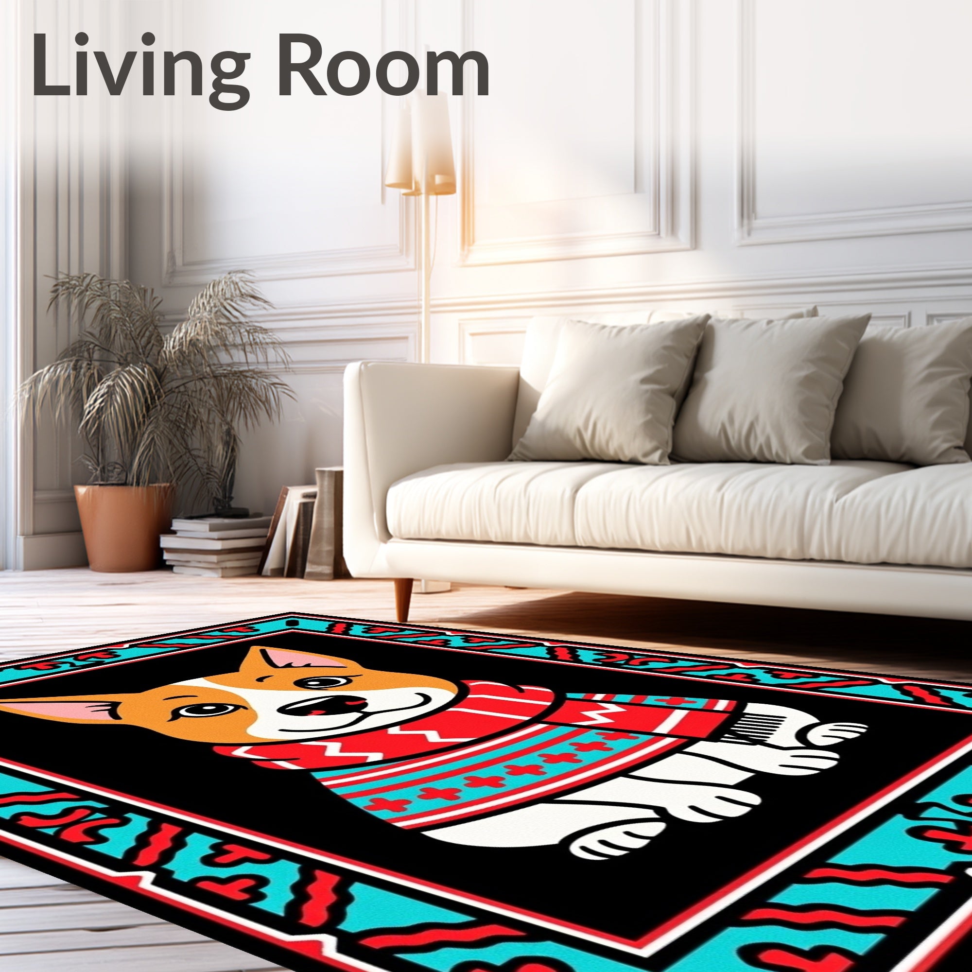 Cute Corgi Winter Scarf Portrait Rug