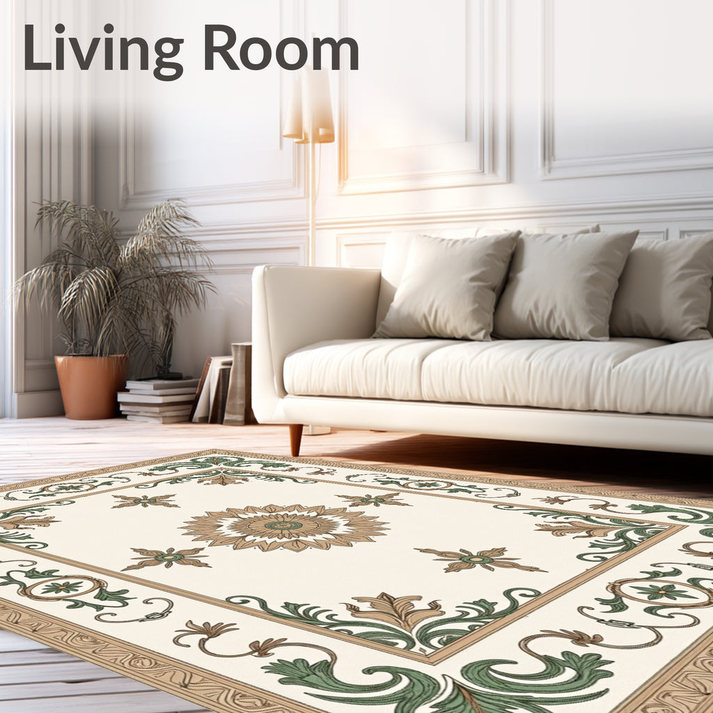 Vintage Floral Medallion Cream Border Rug