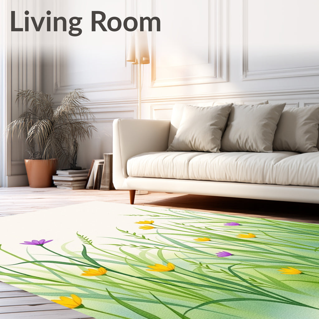 Watercolor Meadow Wildflower Garden Rug