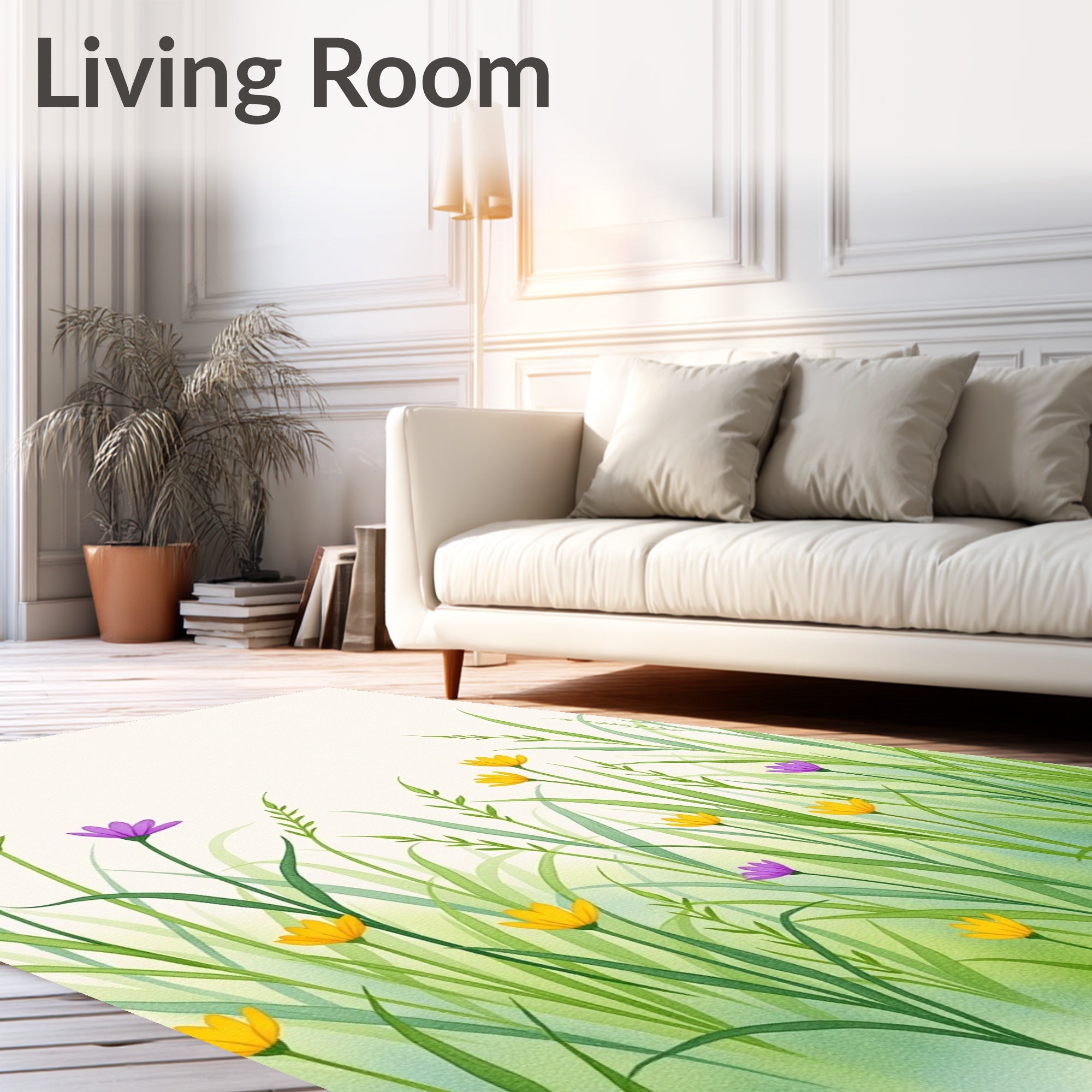 Watercolor Meadow Wildflower Garden Rug