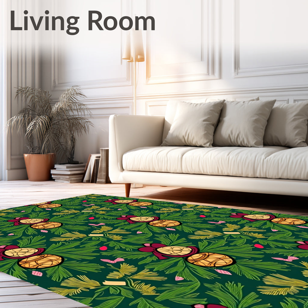 Burgundy Gold Ornament Festive Holiday Rug