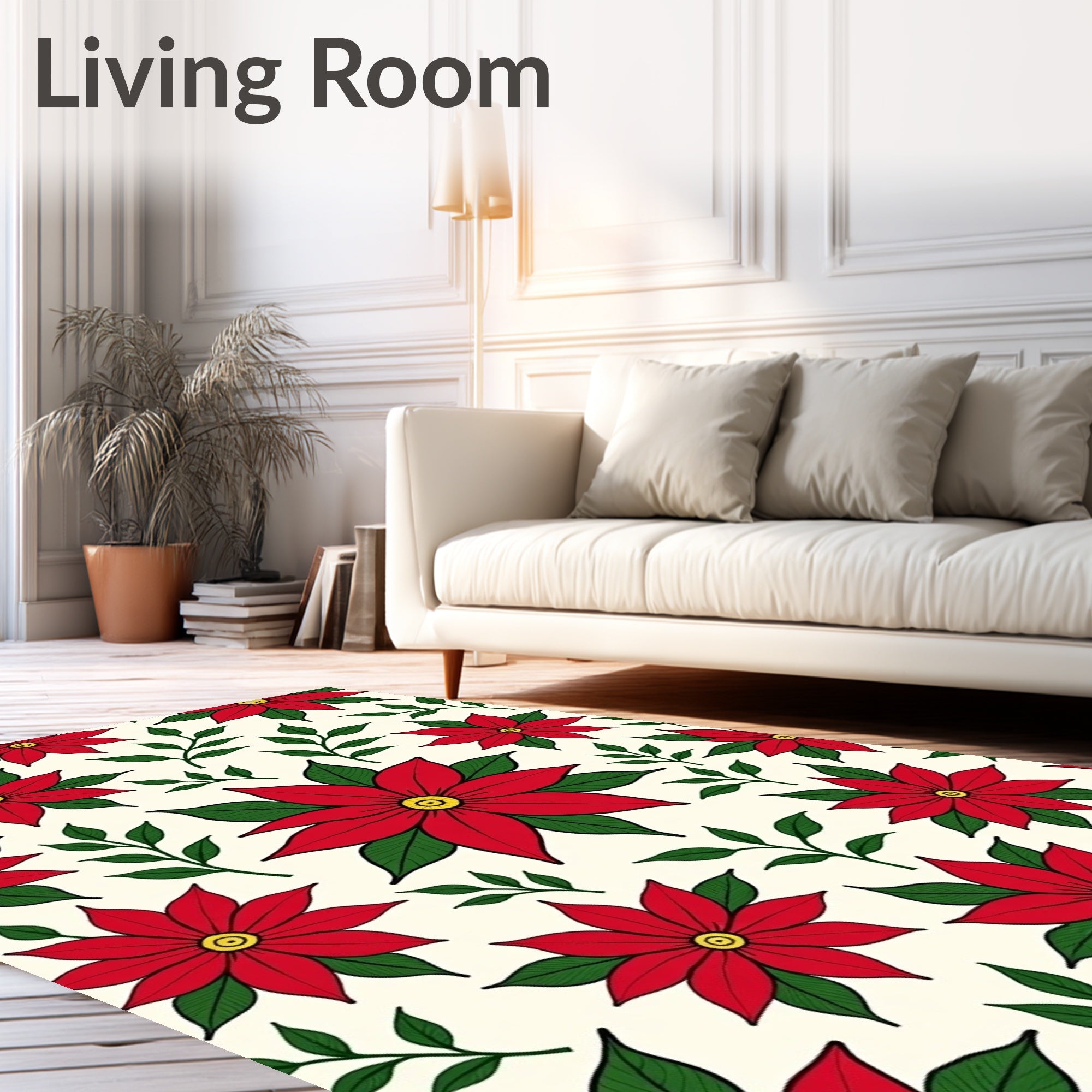Vibrant Red Poinsettia Floral Medallion Rug