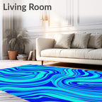 Oceanic Blue Swirl Abstract Rug