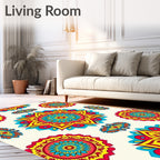 Vibrant Red Blue Yellow Mandala Medallion Rug