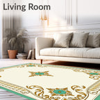 Gold Teal Floral Medallion Border Rug