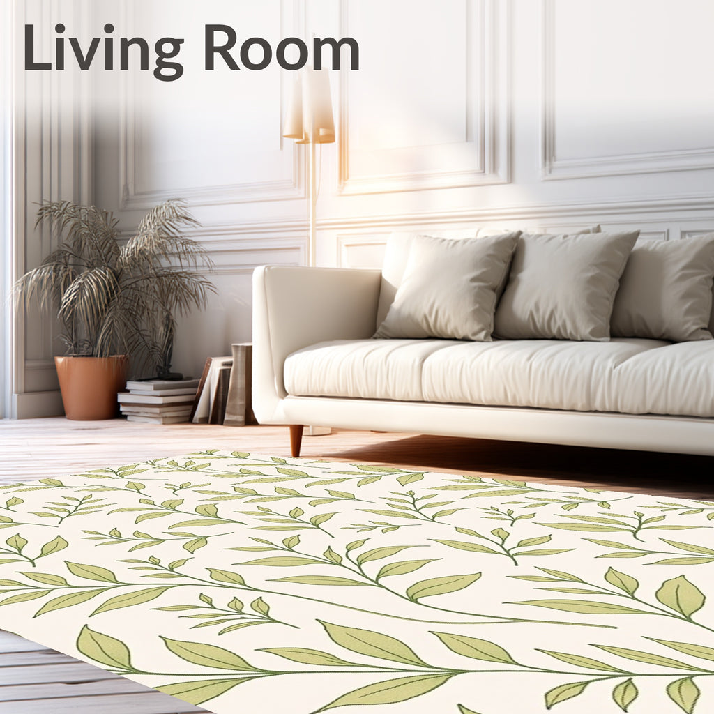Pale Green Leafy Vine Repeating Rug