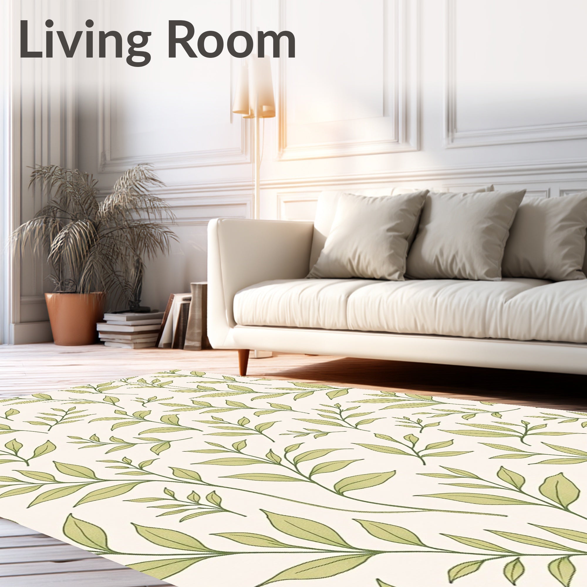 Pale Green Leafy Vine Repeating Rug