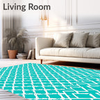 Turquoise White Diamond Lattice Rug