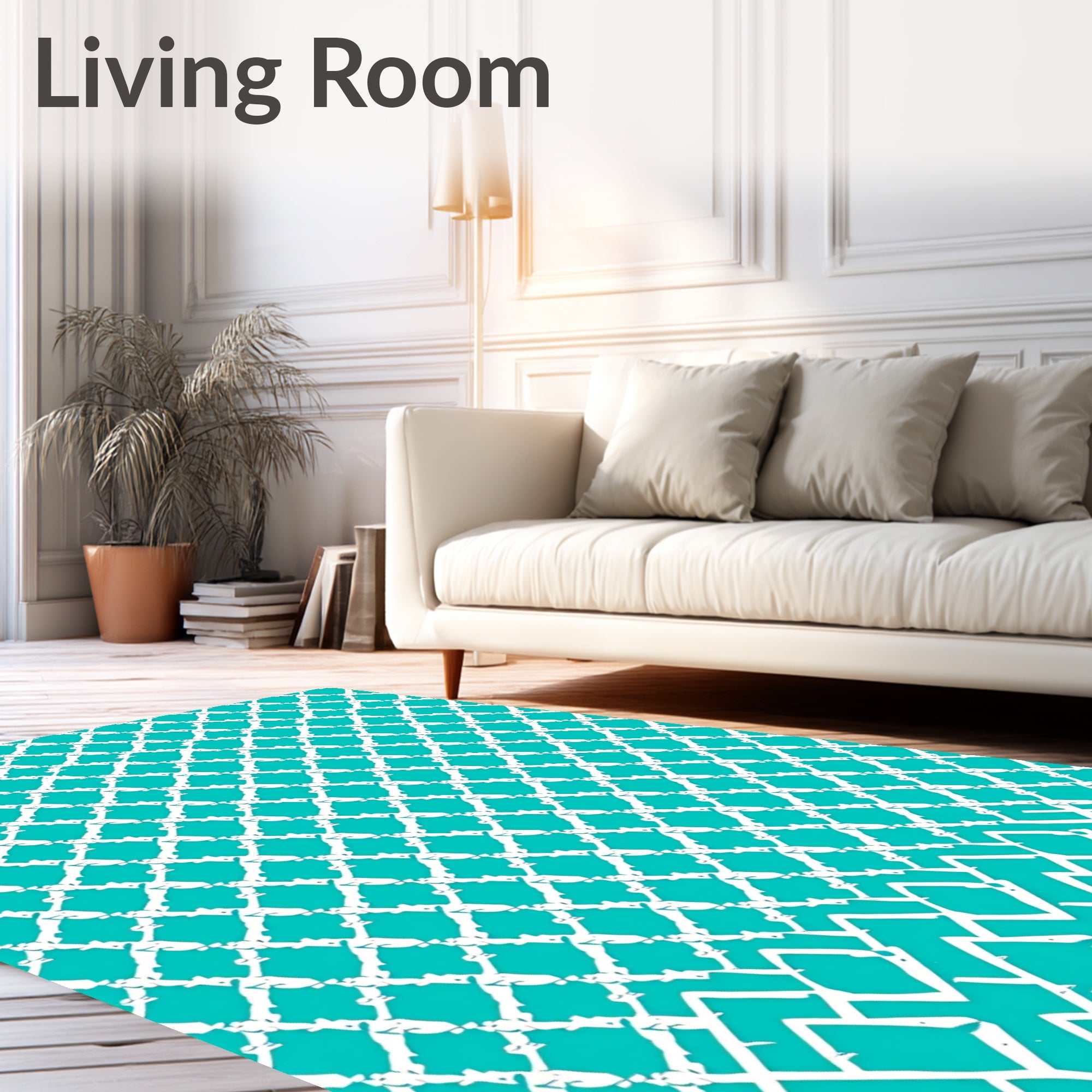 Turquoise White Diamond Lattice Rug