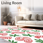 Red Green Swirl Candy Cane Leaves Rug