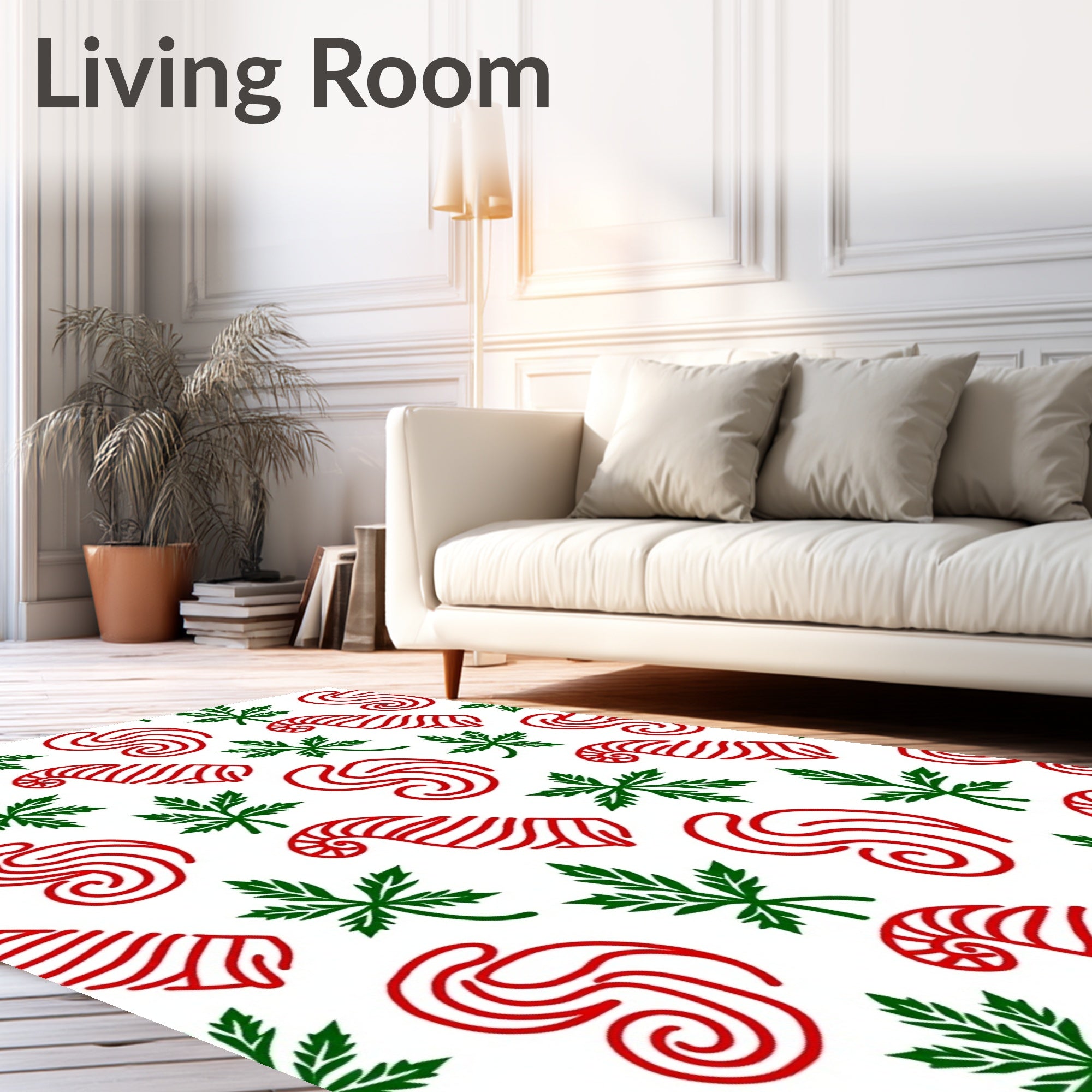 Red Green Swirl Candy Cane Leaves Rug