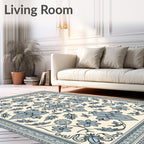 Pale Blue Floral Medallion Border Rug