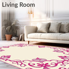 Ornate Pink Floral Scroll Frame Rug