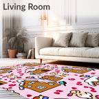 Whimsical Gingerbread Houses and Bunnies Rug