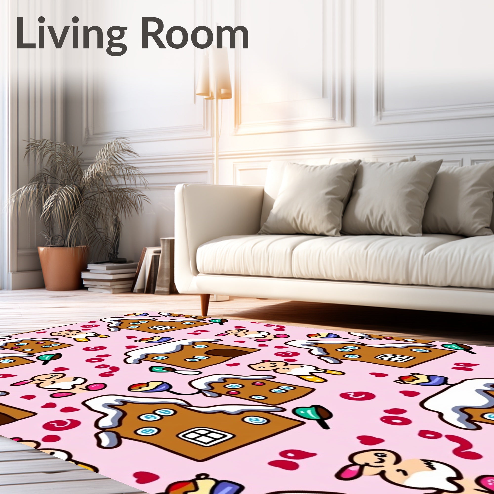 Whimsical Gingerbread Houses and Bunnies Rug