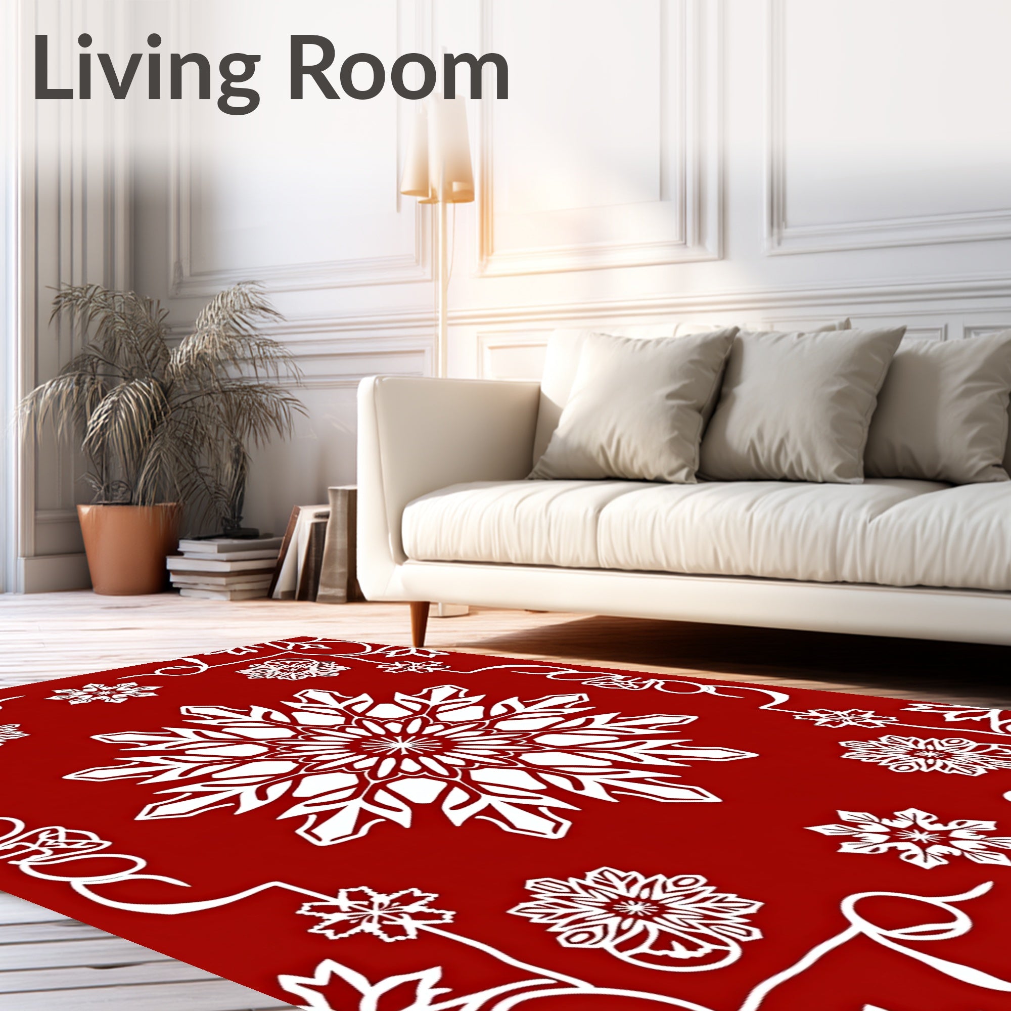 Holiday Red White Snowflake Burst Rug