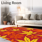 Autumn Leaf Scatter on Crimson Background Rug