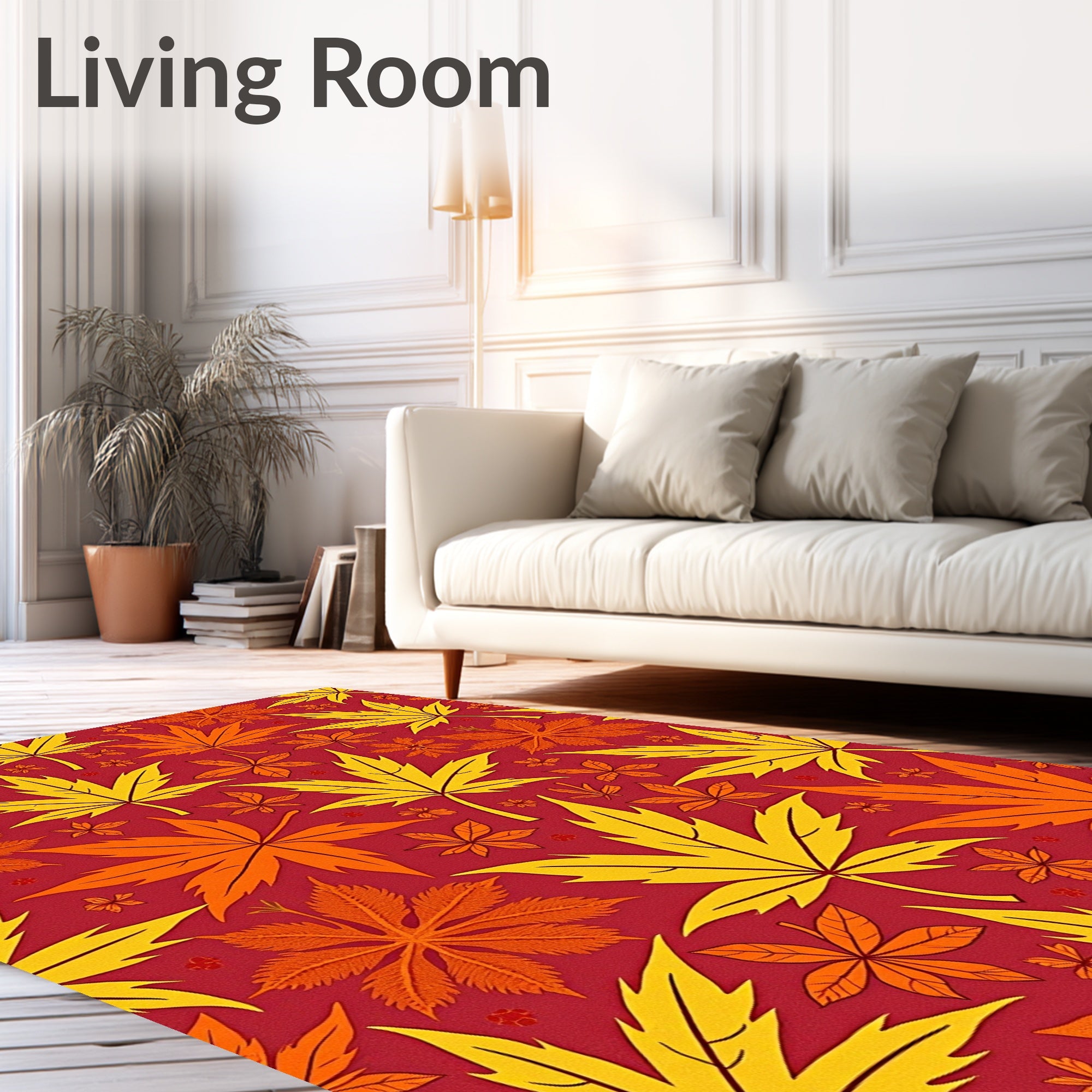 Autumn Leaf Scatter on Crimson Background Rug