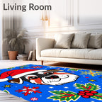 Christmas Dog Santa Hat Snowflakes Holly Rug