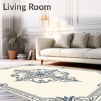 Cream Blue Ornamental Frame Medallion Rug