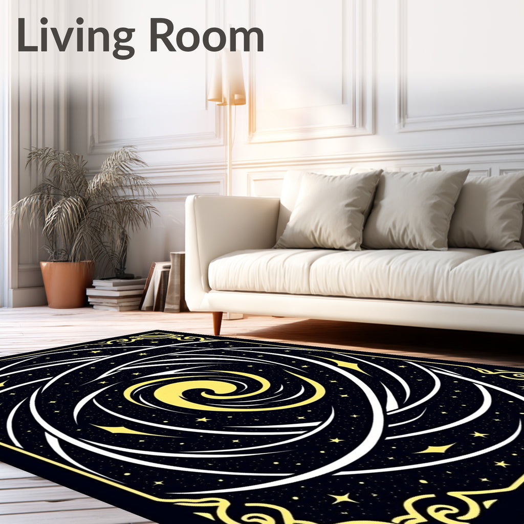 Vibrant Yellow Swirl Cosmic Galaxy Rug