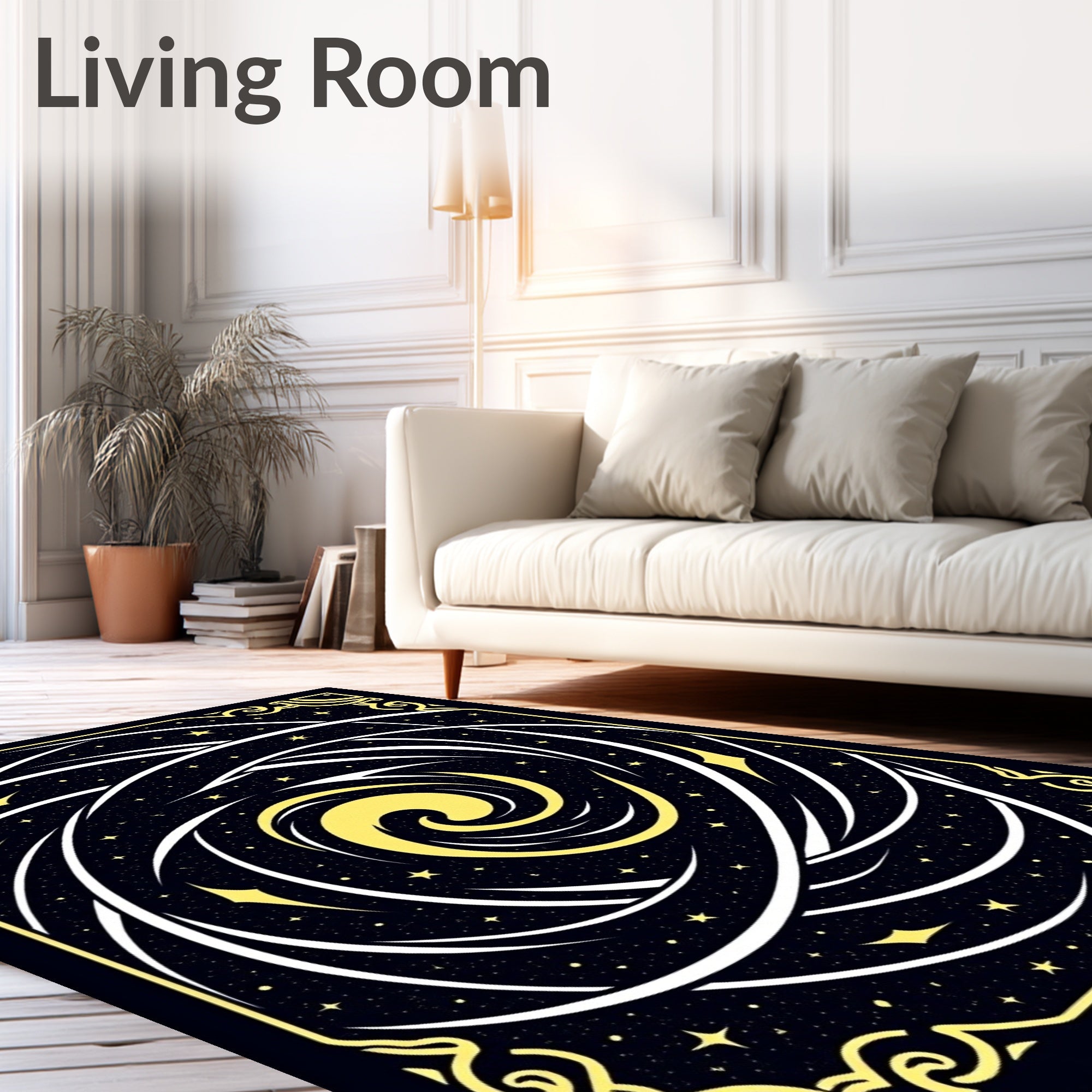 Vibrant Yellow Swirl Cosmic Galaxy Rug