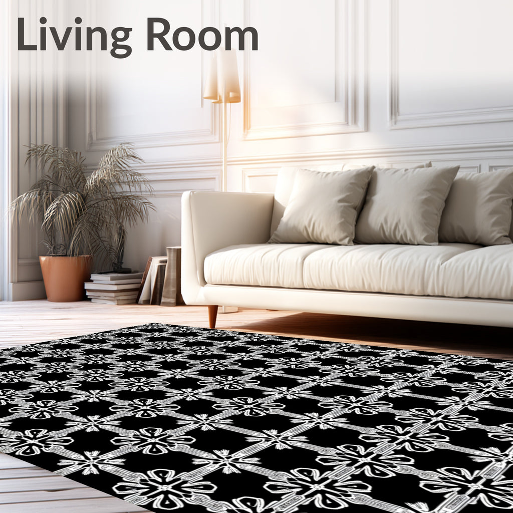 Classic White Bloom Geometric Arrangement Rug