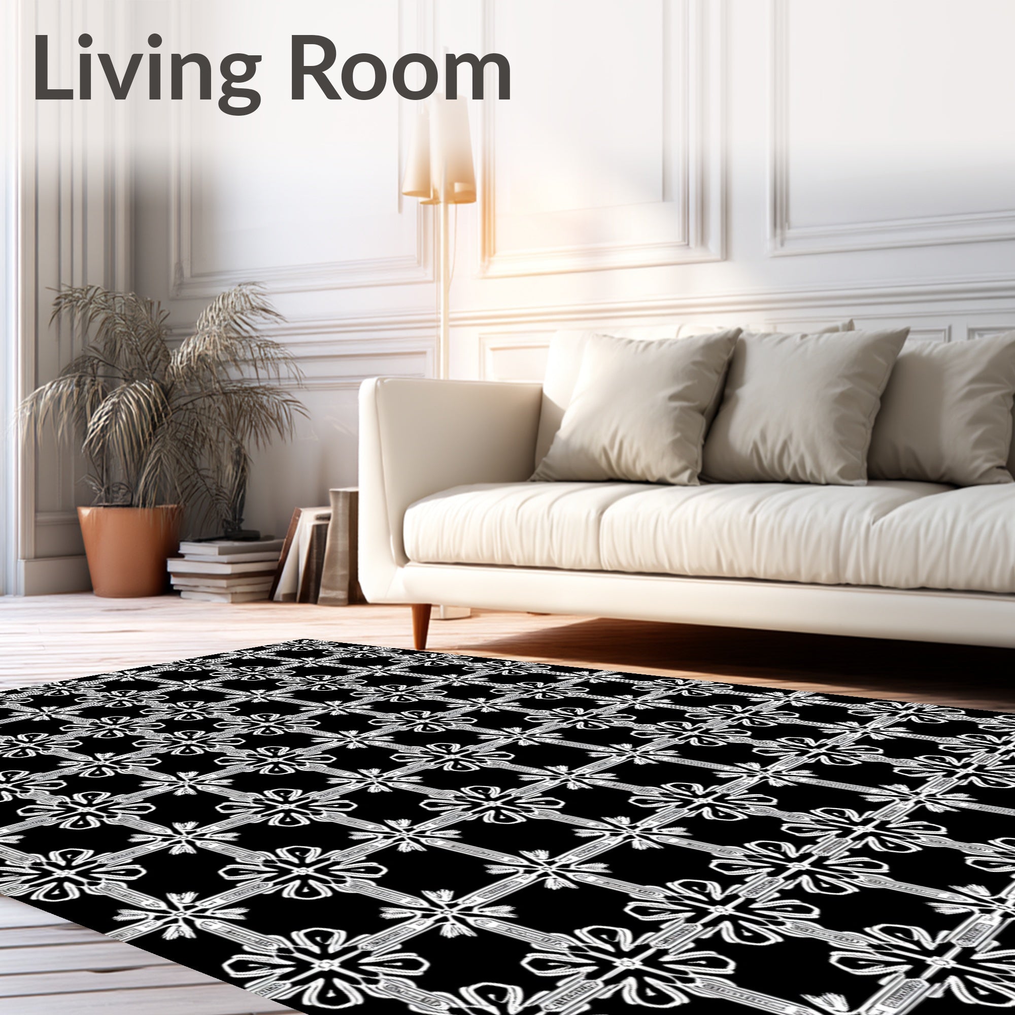 Classic White Bloom Geometric Arrangement Rug