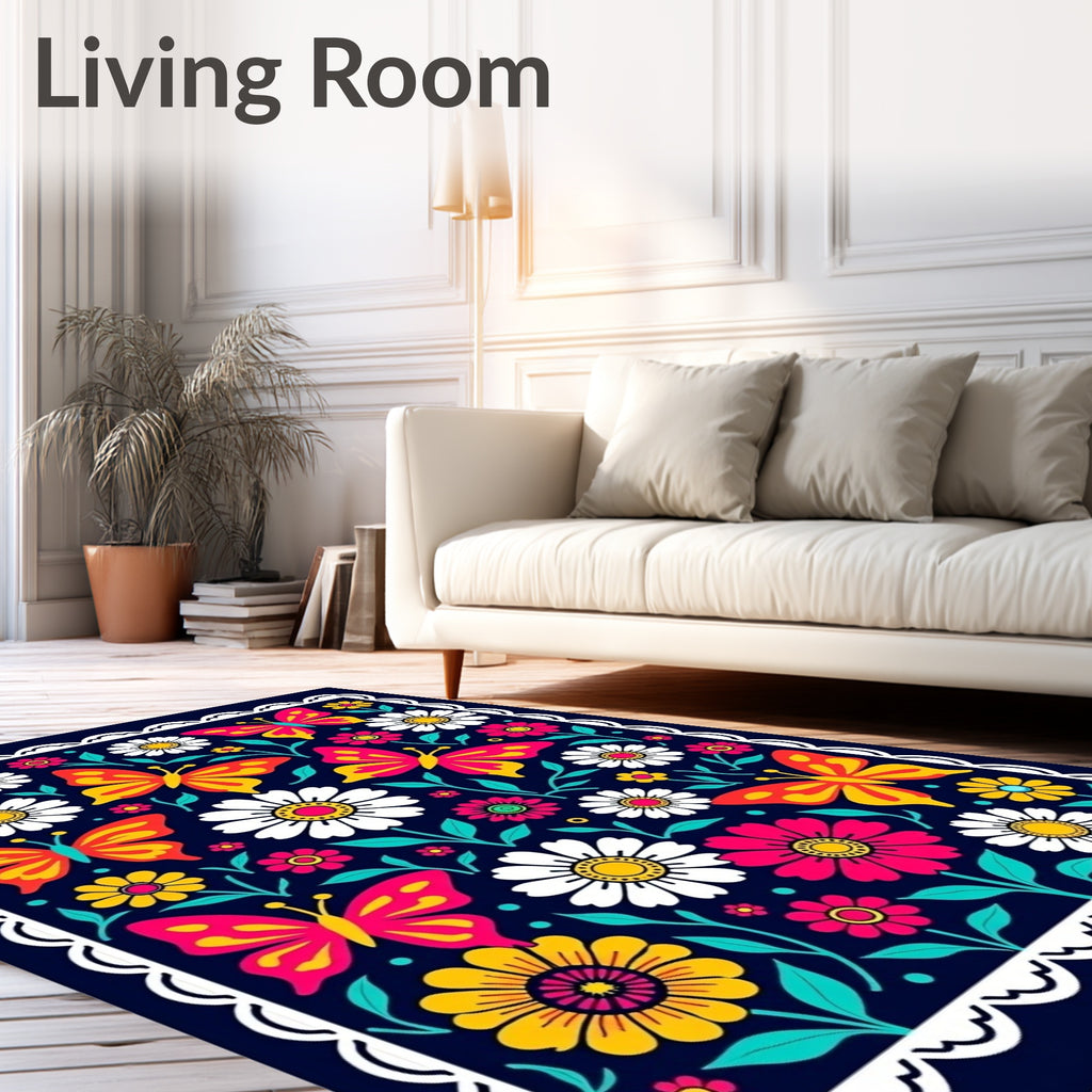 Vibrant Butterfly Floral Garden Rug