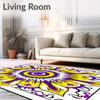 Vibrant Yellow Purple Sunburst Mandala Rug