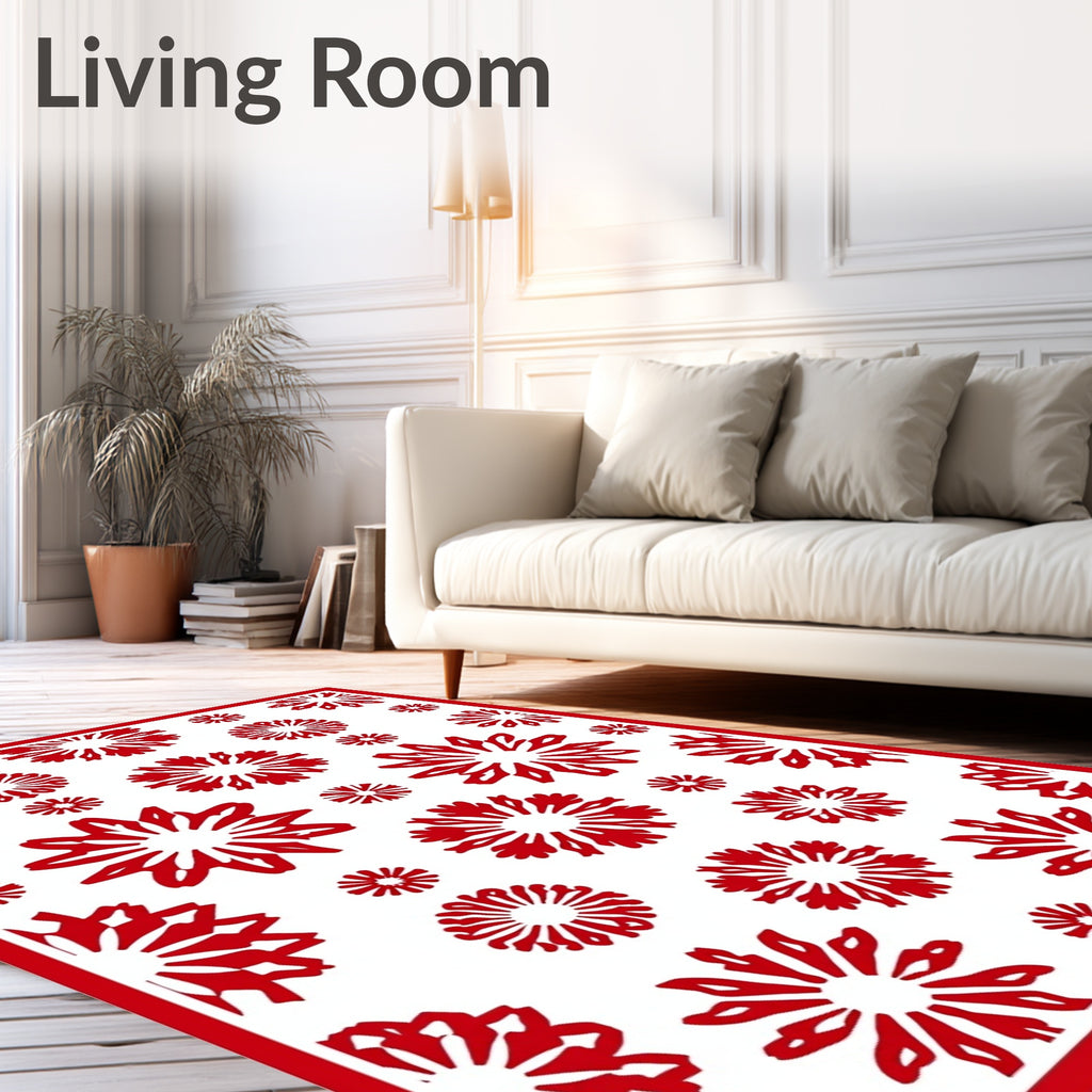 Crimson Snowflake Scatter Garden Rug