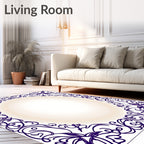 Deep Indigo Art Nouveau Floral Border Rug