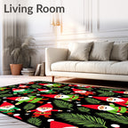 Christmas Gnome Green Red Black Background Rug