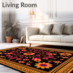 Black Orange Pink Floral Symmetry Rug