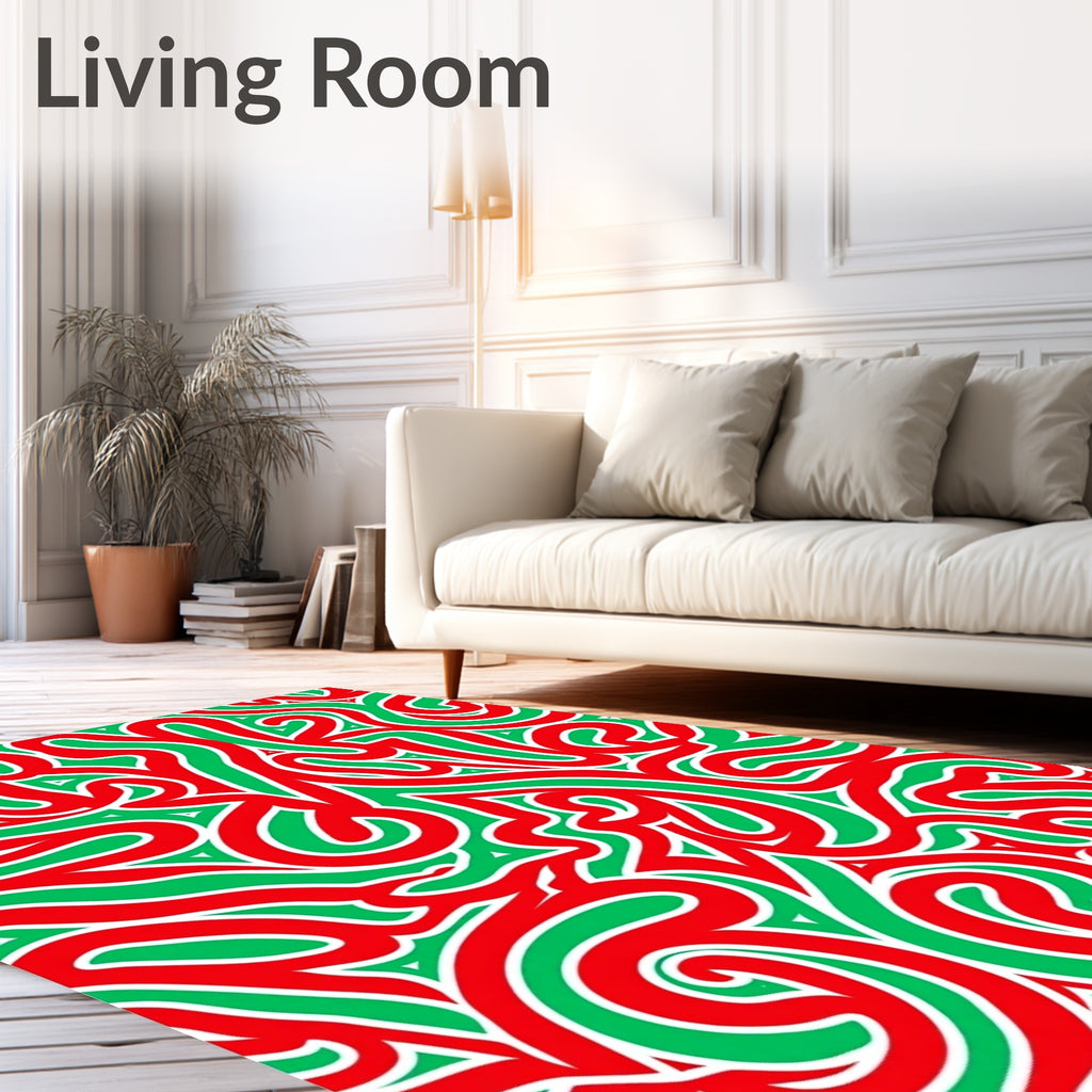 Crimson Green Intertwined Abstract Waves Rug