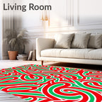 Crimson Green Intertwined Abstract Waves Rug