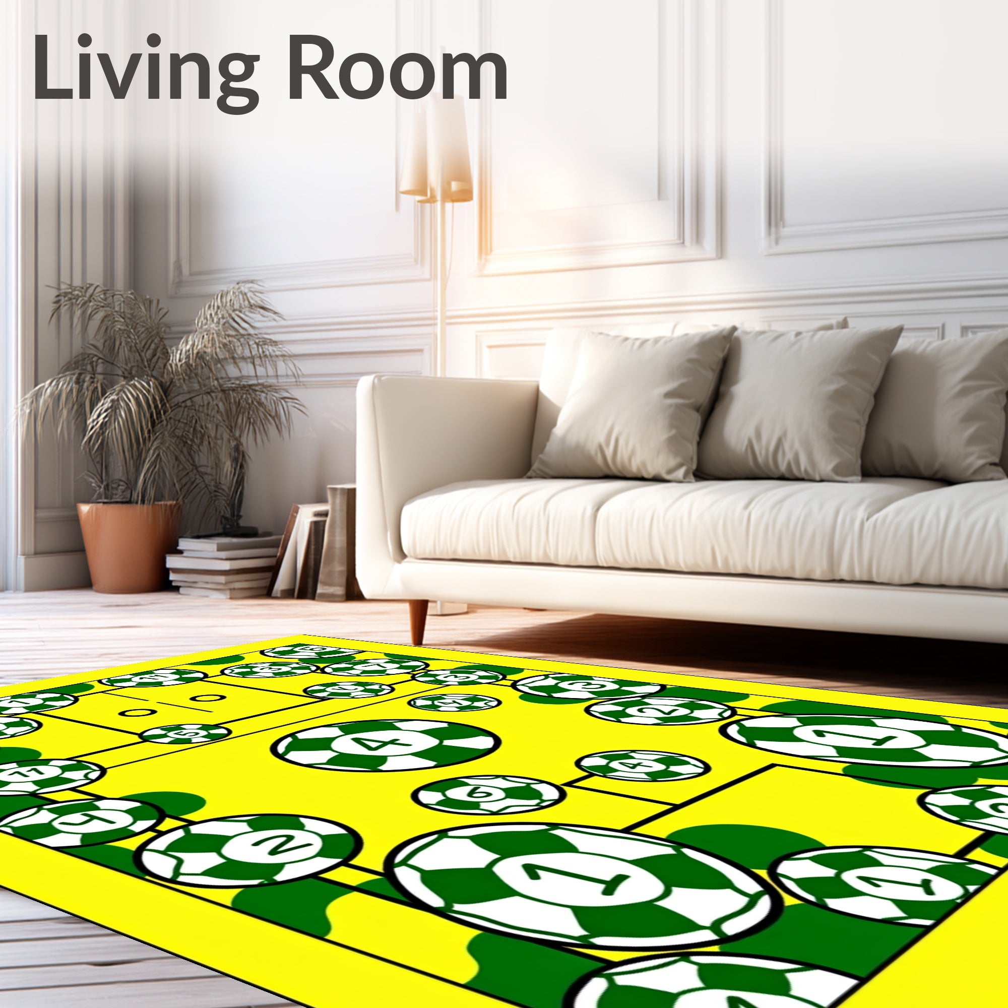 Yellow Green Soccer Balls Court Rug