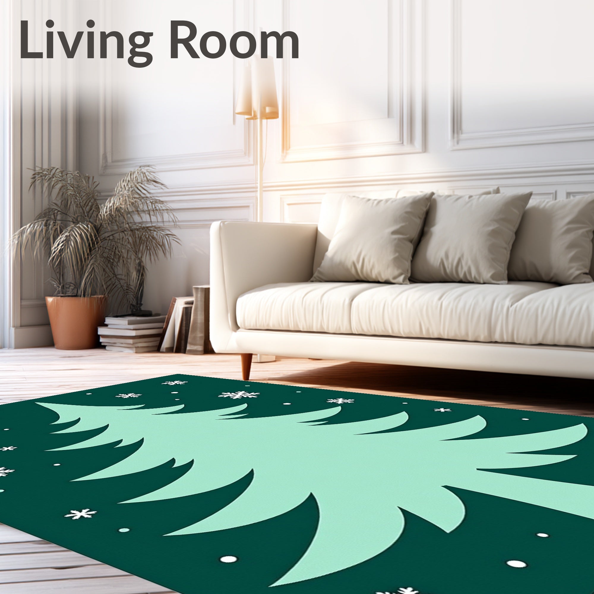 Festive Teal Snowfall Christmas Tree Rug