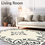 Elegant Ivory Scrollwork Filigree Rug