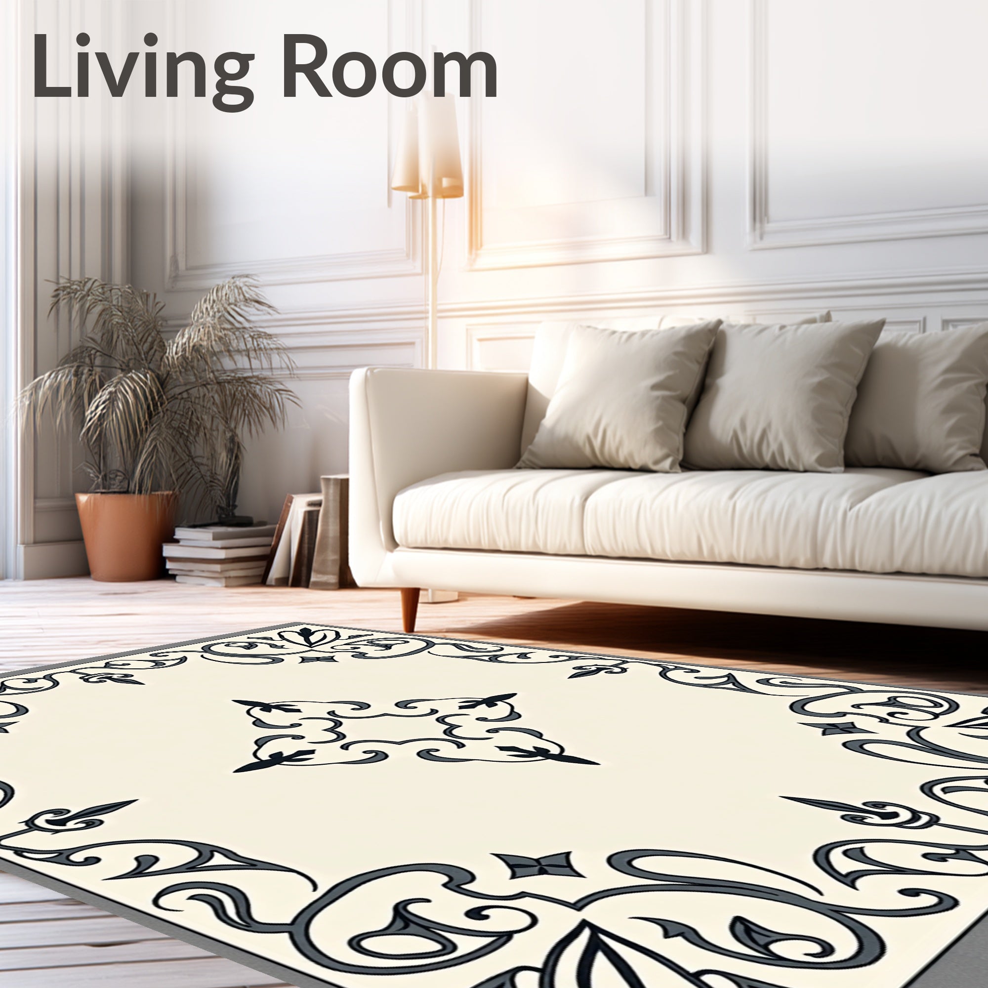 Elegant Ivory Scrollwork Filigree Rug