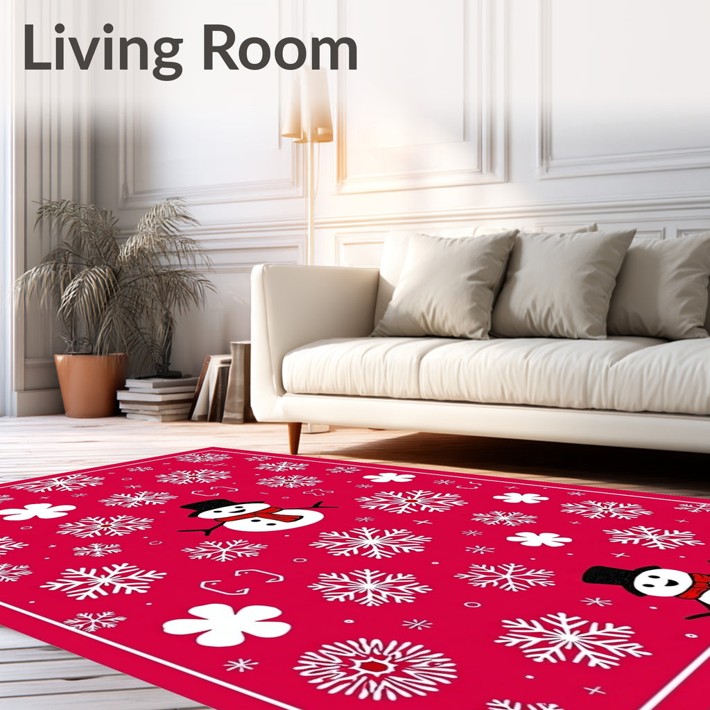 Red Snowman Snowflake Holiday Whimsy Rug