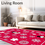 Red Snowman Snowflake Holiday Whimsy Rug