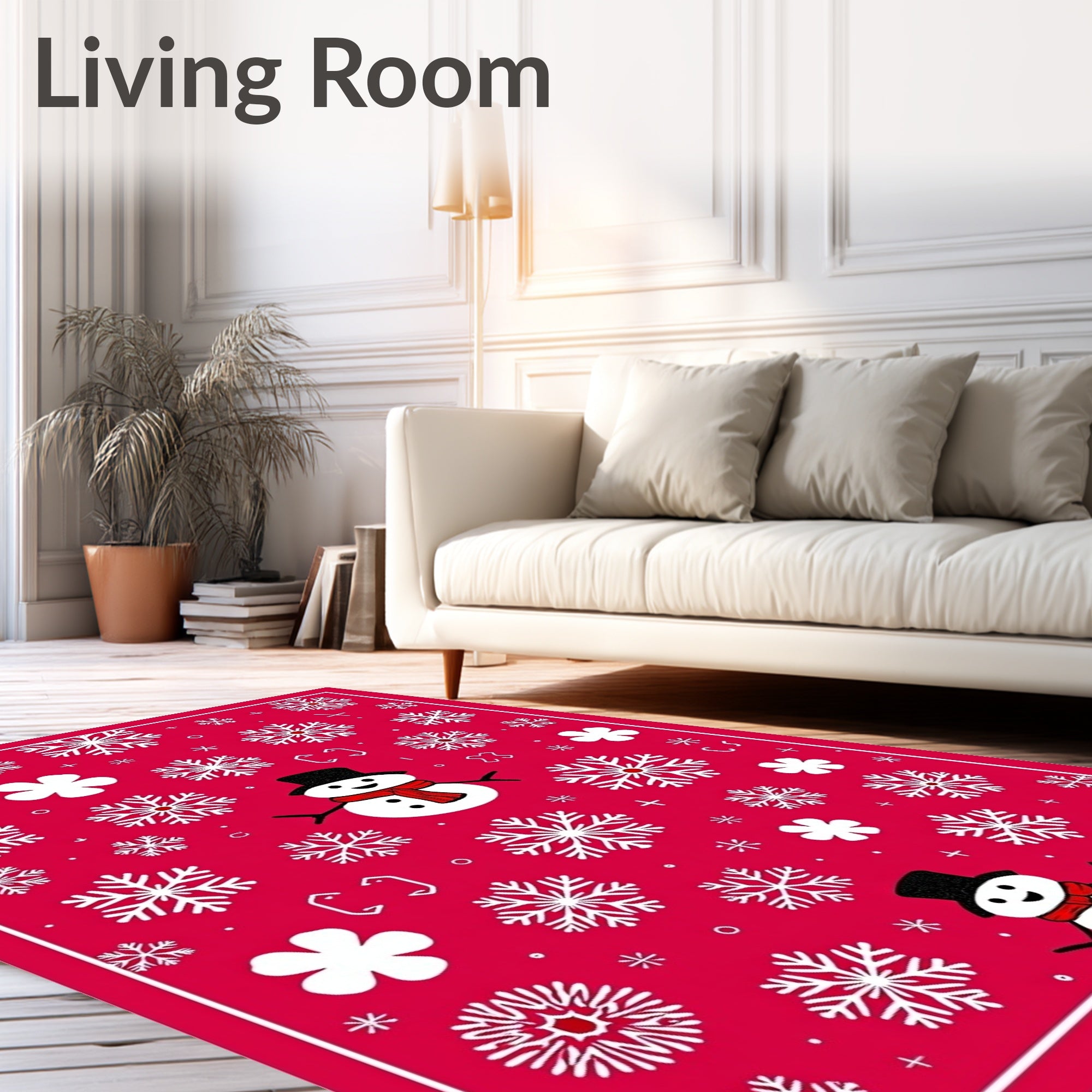 Red Snowman Snowflake Holiday Whimsy Rug