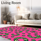 Vibrant Pink Green Leafy Wreath Rug