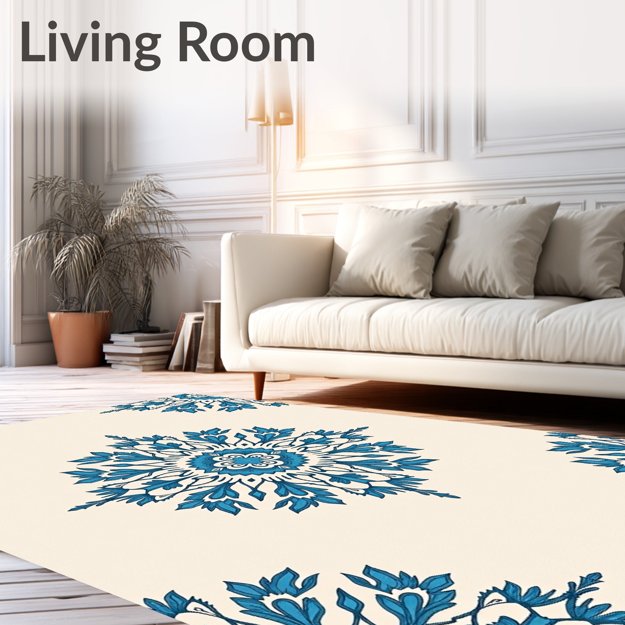 Vibrant Teal Floral Medallion Rug