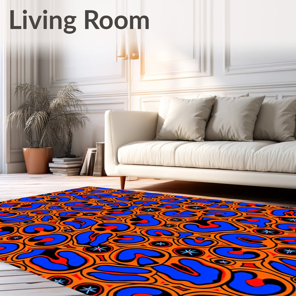 Bold Orange Blue Abstract Organic Forms Rug