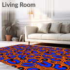 Bold Orange Blue Abstract Organic Forms Rug