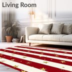 Red Cream Golden Star Stripes Rug